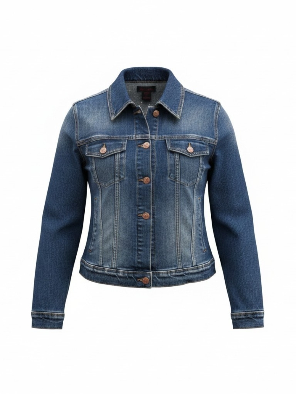 Denim&Co Blue Two-Tone Rhinestone Studded Denim Jacket - 1X